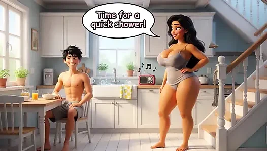 Ibu tiri yang cantik summer menggoda di rumah membangun pertemuan dapur yang penuh gairah (AI dihasilkan)