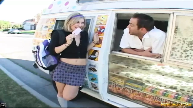 Sweet Stephanie Fucking hard with driver on ice cream van