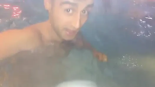 Twink Tries Hydromassage Nozzle on His Uncut Cock in Pool Underwater