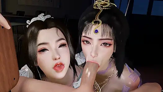 Dua cewek sange 3d berbagi satu kontol besar