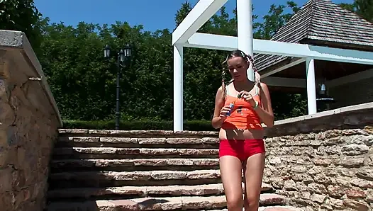 A young girl in pigtails is the bitch of the house