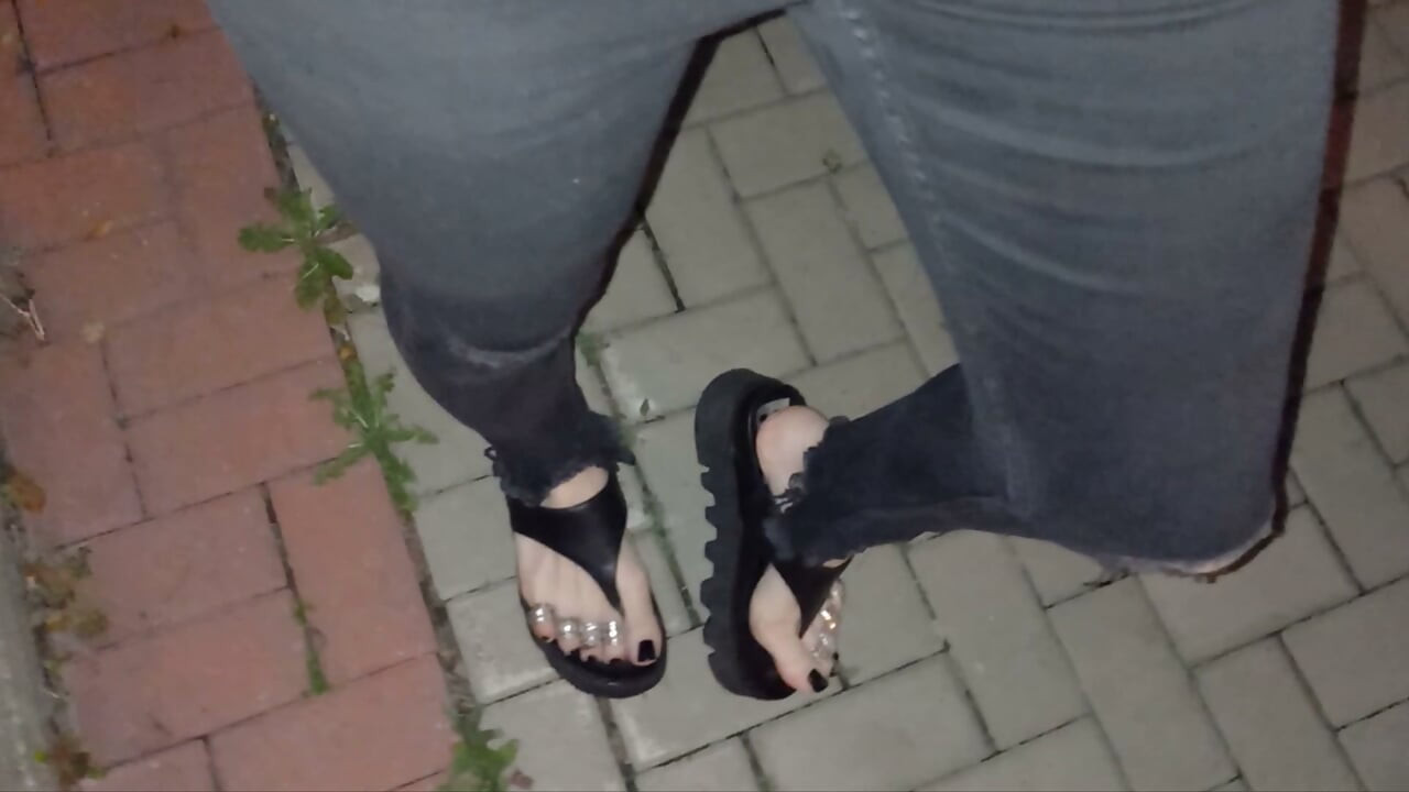 My Hot Crossdresser Feet Tease Hard Cocks on Night Walk