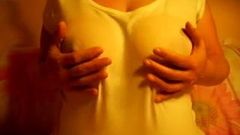 Huge naturals with hard nipples in wet shirt