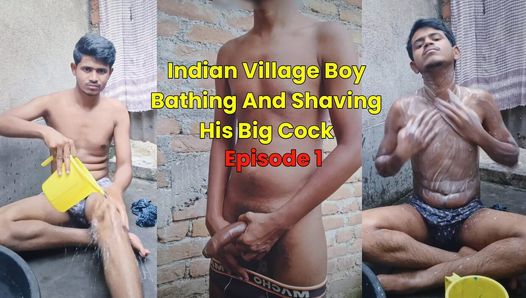 Indische homo naakt badend en zijn kleren wassen, Indische jongen toont zijn grote pik in het openbaar