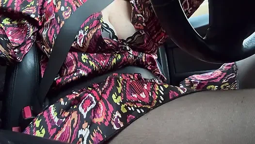 I woke up horny and touched my pussy through pantyhose in the car in public