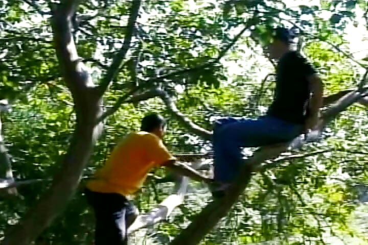 Desfile interracial de fumar en pole