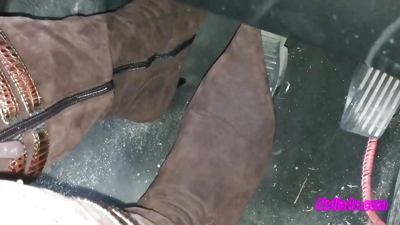 Nyllady Driving Her Red Punto in High-heeled Boots