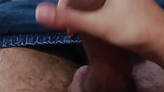 POV Jerking my big uncut cock after a long day and releasing my cum load.