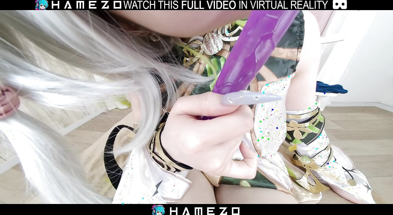 Sletterig Japans meisje Mashiro Kasuga speelt met seksspeeltje in VR.