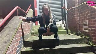 Pissing on a public staircase