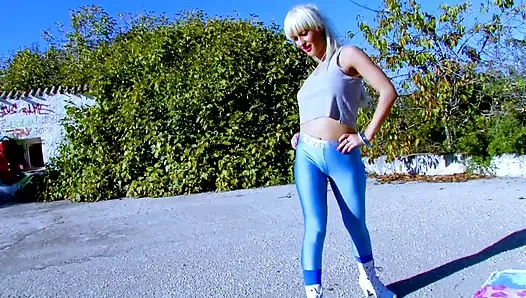 blonde bitch sucks cock and fucks after sport