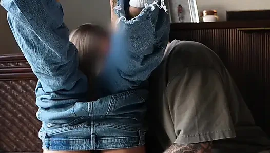 BLUE JEAN BABY - Amateur PAWG Gets Pleasured On Her Knees