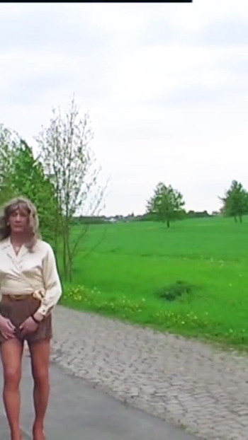 Unforgettable moment from "Posed & Wanked In Public - most exciting is biking in short clothes and shiny nylon stockings"