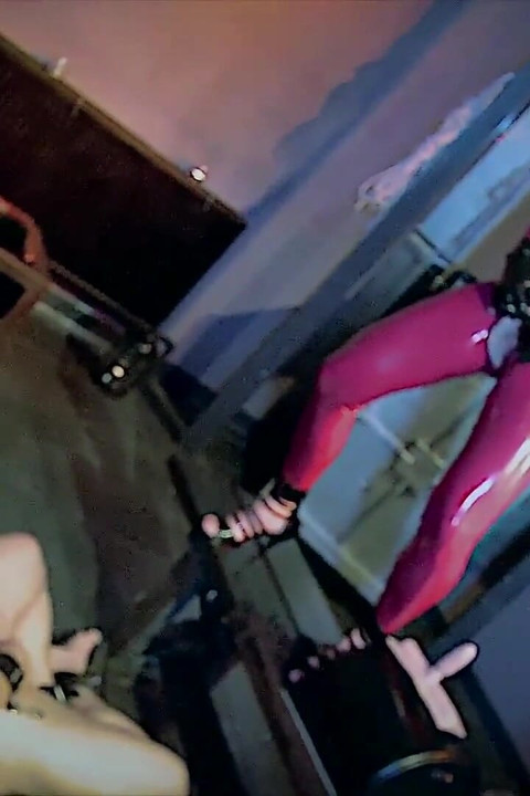 Femdoms wearing latex pegging slave and seducing his cock