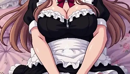 Горячая азиатская косплей горничная мастурбирует на кровати, Pixelart