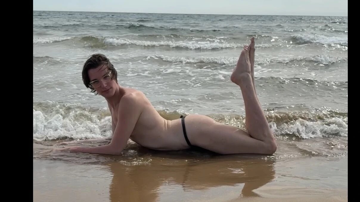 Femboy on holiday naked in the pool and boating