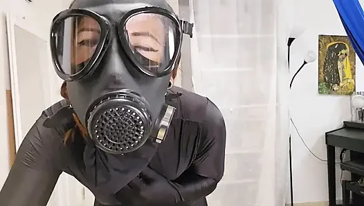 Nylon Zentai Catsuit and Gasmask Hot Encasement