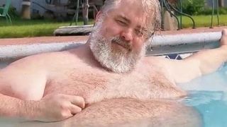 hairy chubster in the swimming pool