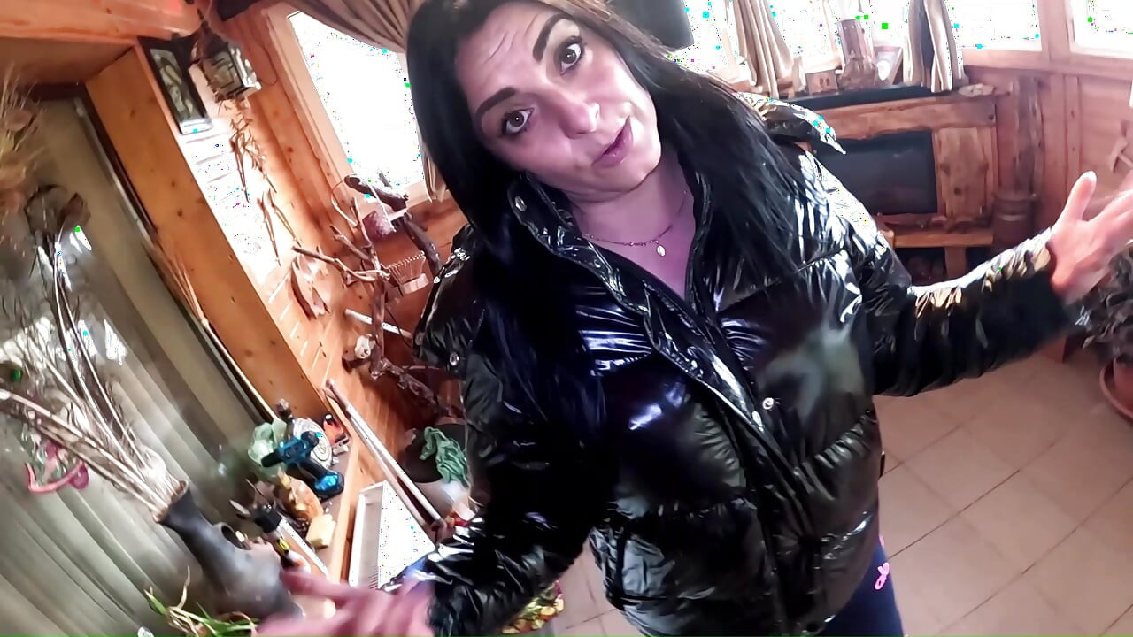 Glossy Downjacket Cum Play. Sloppy BJ, Doggy and Triple Cum on My Ass