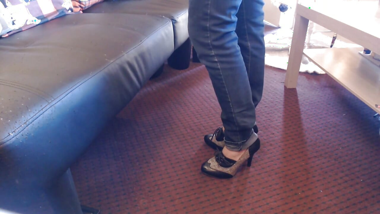 Oxford toe giày cao gót tweed chéo đôi