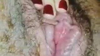 Hairy pussy squirt with anal plug