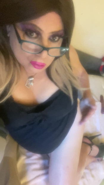 Emotional moment from "CD Krissy Sweets stroking her shaved she cock"