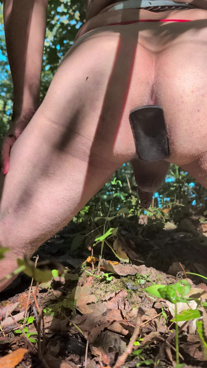 Big anal plug makes my asshole gape in the sunny woods