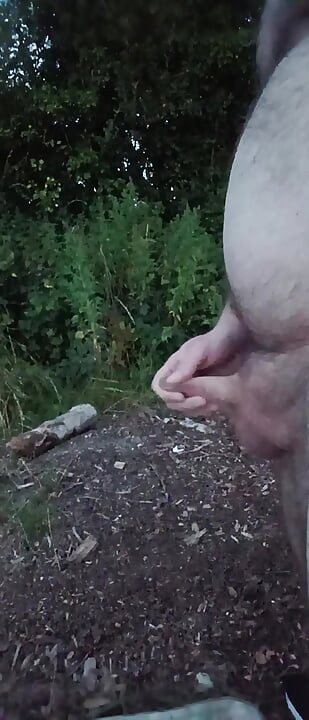Strip and cum after walk in countryside