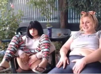 Two girls playing in public