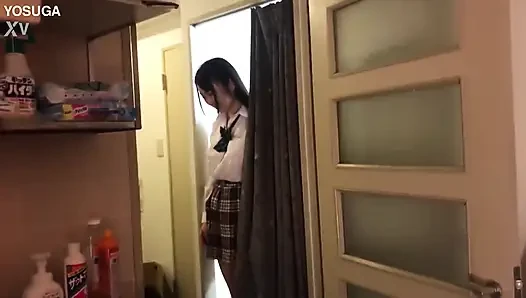 Japanese Student with Big Tits. Footage of Going to a Stranger's House and Being Creampied