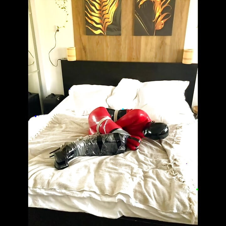 RED LATEX high heels BONDAGE