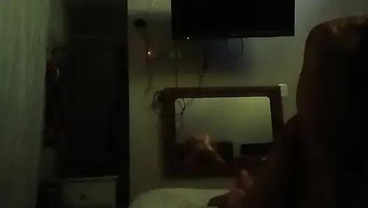 POV accomplished through wall mirror's reflection of Mexican couple having hot sweaty sex  Urfreaknastycouple