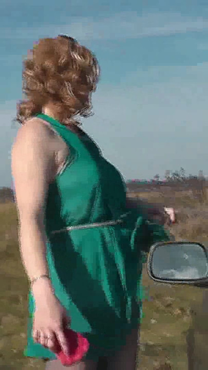 Unforgettable moment from "Milf beautiful sexy blonde outdoors on river bank washes car without panties and bra under dress"
