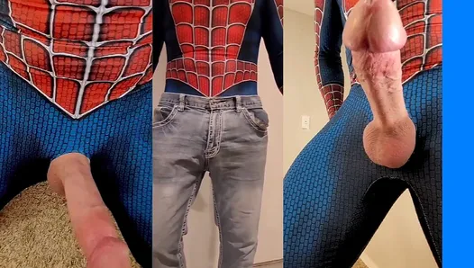 Spidermans kuk och Spiidersmans cumshot cosplay Spidey's Web's