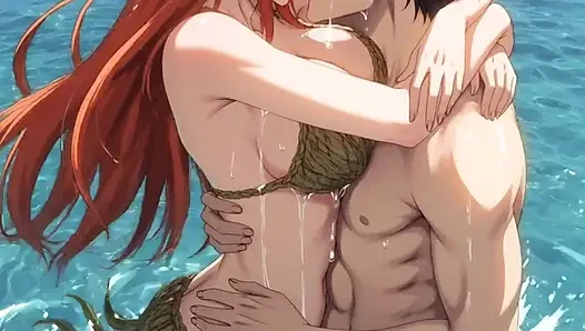 Redhead anime hentai girl fucks in the water