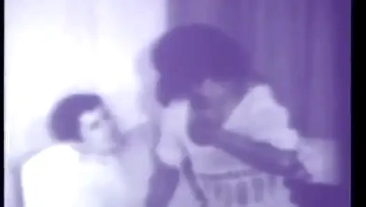Vintage 3some with horny black & white milf and strapon dildo (No audio but music)