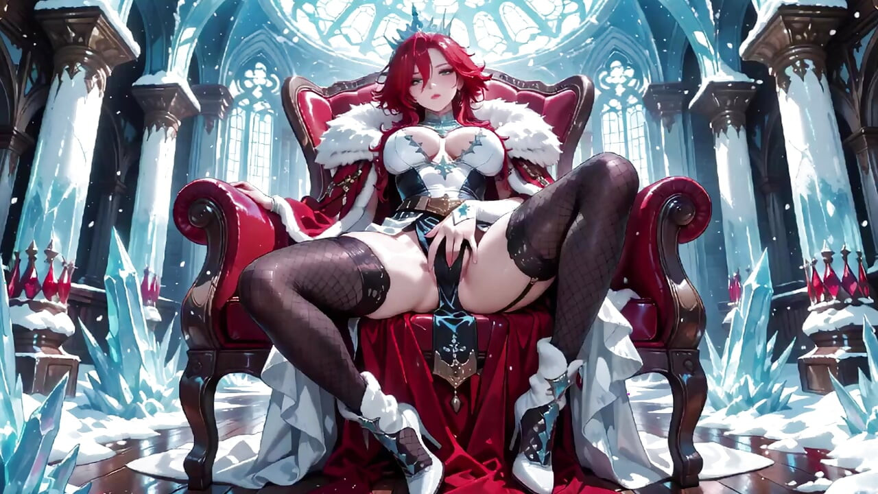 Red-haired Sorceress makes a stunning entrance in the Crystal Hall, robe slightly open and staff tapping seductively.