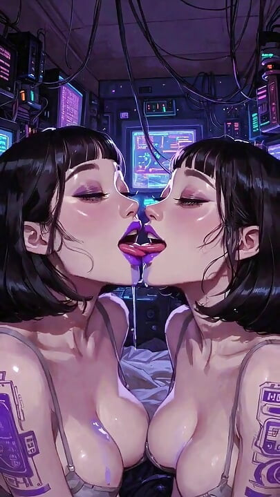 Lesbianas lengua y beso fetiche, animación Ai