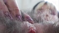 Super Hairy All Over Girl Plays with Pussy