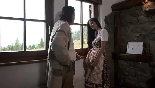 Busty Blonde in Leather Pants Gets Fucked in Alpine Hut