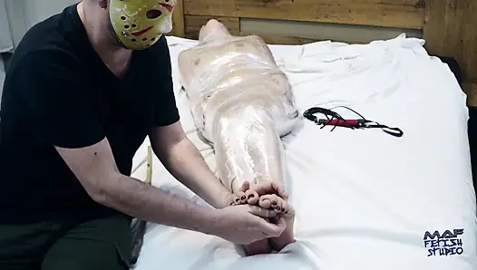 Gabriela in Mummification with Plastic Wrap, Whipping, Bastinado and Tickling