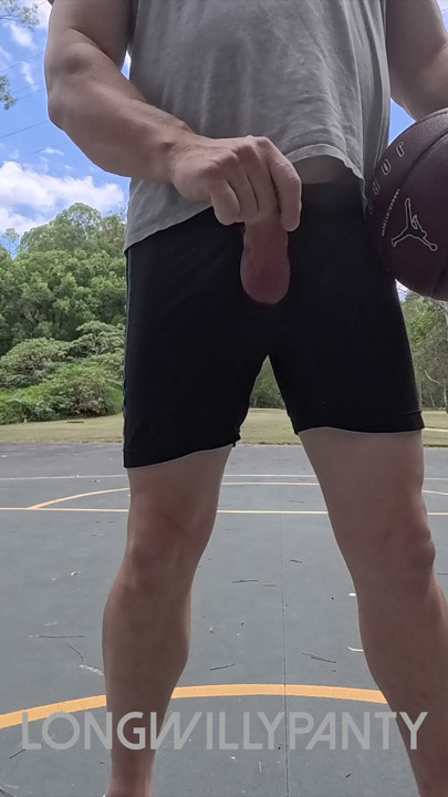 Straight guy hanging out his uncut cock at the public space.