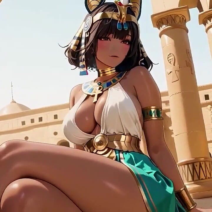 Languid on the Golden Throne, She Runs Fingers Over Her Full Chest with a Hazy, Arrogant Gaze.