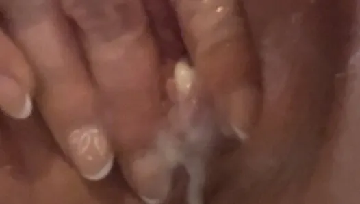 My husband's friend cums on my pussy in a public bathroom and I need to touch myself more and I take out all his cum