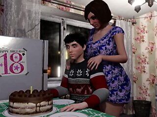Mama transsexuală excitată face un cadou fiului ei vitreg - animație 3d