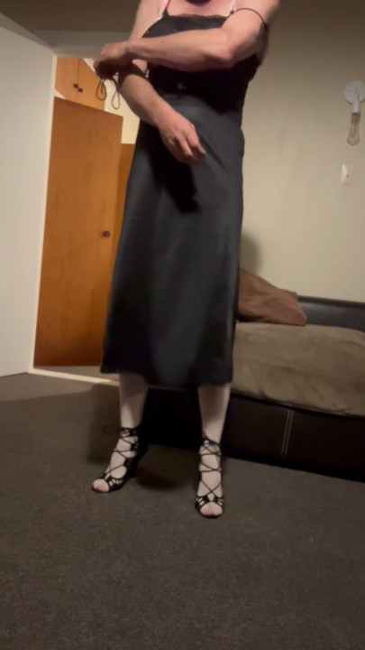 Black slip lingerie new high heels | Clip 1