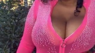 Zwarte bbw milf Casey Dreux sexy roze lingerie