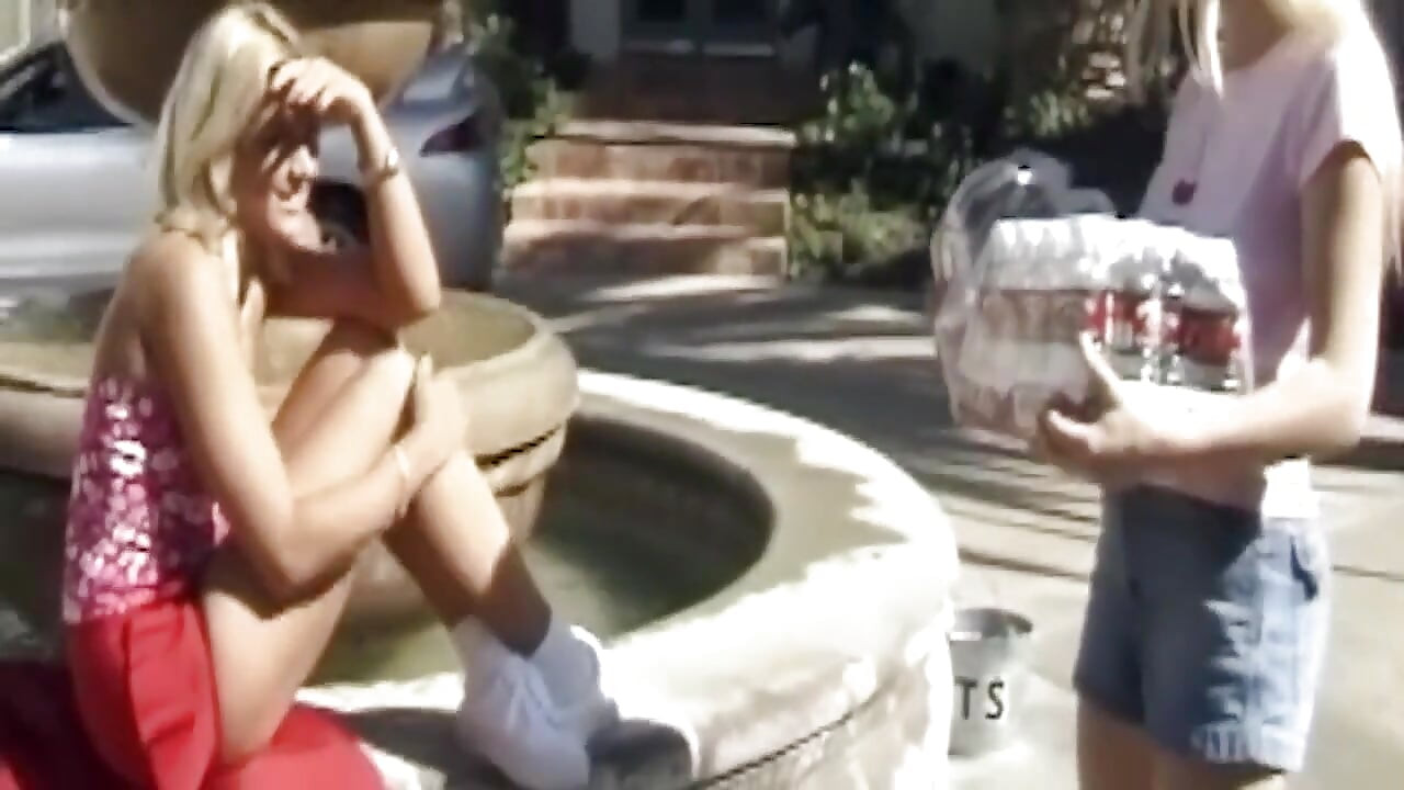 Blonde MILFs Licking Wet Pussies by the Fountain