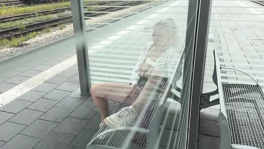 Horny slut makes it on the train track