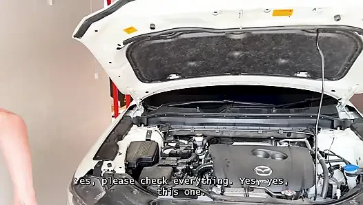 Mechanic fucks a busty beautiful brunette who was desperate for a big cock